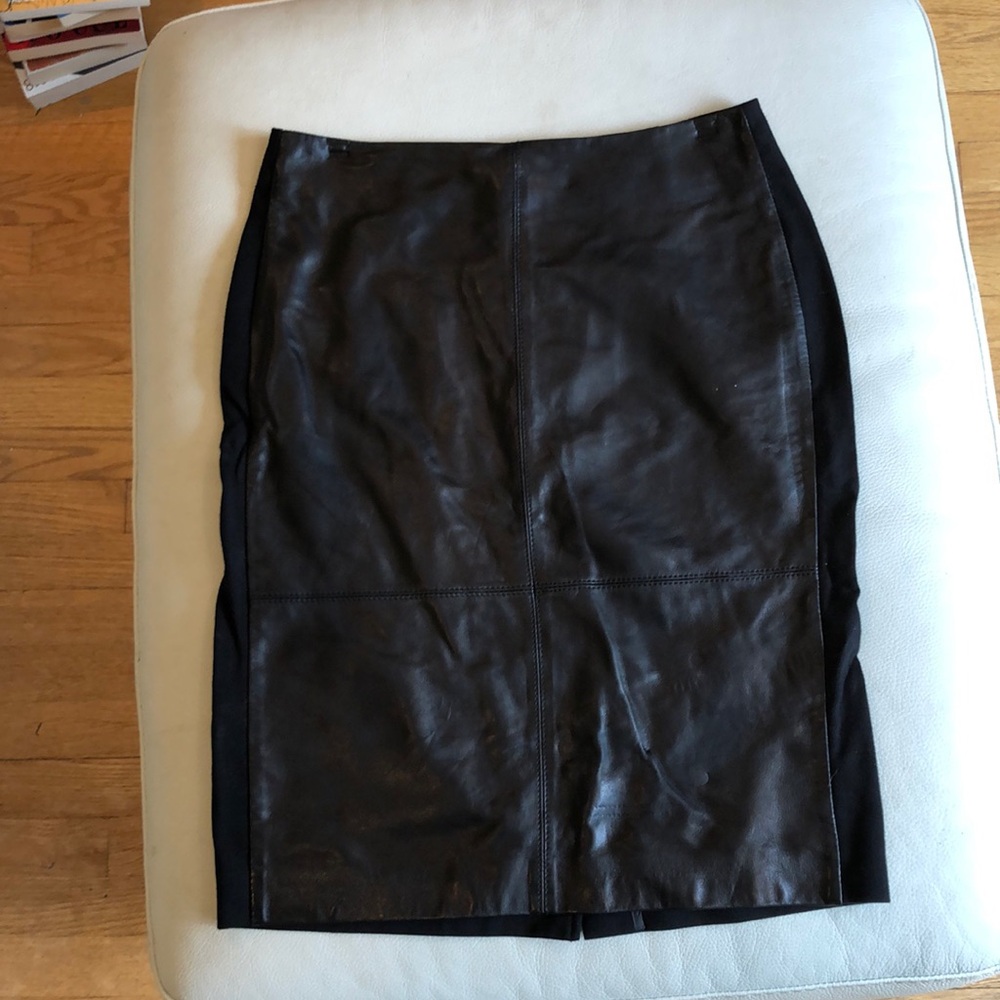 Talbots black leather/ponte pencil skirt
